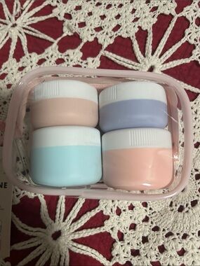 Pastel Travel Cream Jar Set with Clear Zip Pouch - Pink, Lavender, Blue, Peach